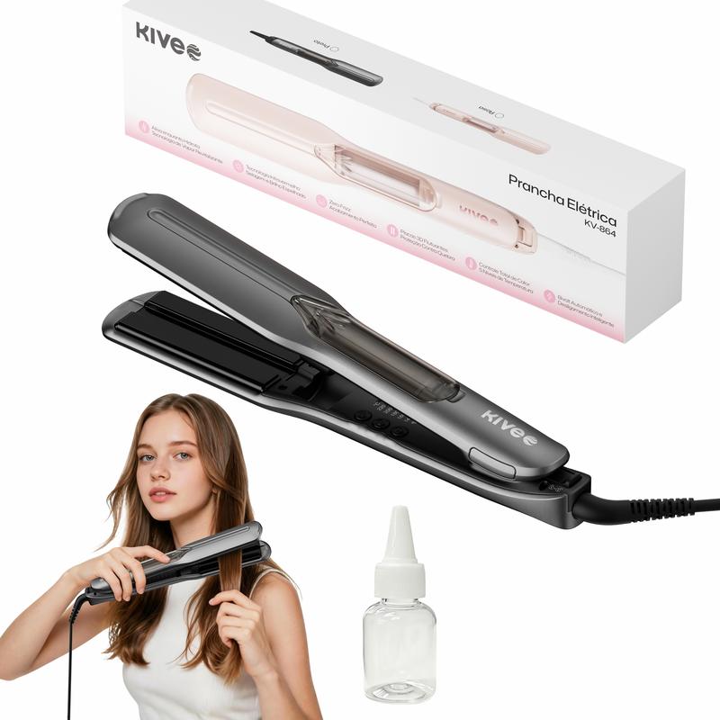Prancha a Vapor 3 em 1 KIVEE KV-864 – Hidratação, Infravermelho e Íons para Liso e Cachos