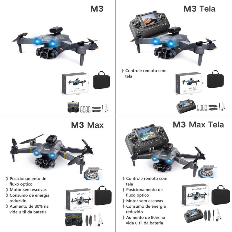 DLI drone profissional M3 / M3Tela / M3Max, Equipado com câmeras duplas de alta definição e um quadcopter aéreo, inclui 2 baterias e suporta rede sem fio 2.4G