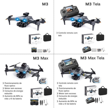 DLI drone profissional M3 / M3Tela / M3Max, Equipado com câmeras duplas de alta definição e um quadcopter aéreo, inclui 2 baterias e suporta rede sem fio 2.4G