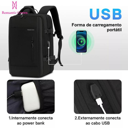 Mochila Executiva Impermeável Grande com USB para Notebook | Ideal para Trabalho, Escola e Viagens