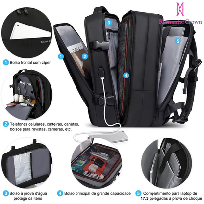 Mochila Executiva Impermeável Grande com USB para Notebook | Ideal para Trabalho, Escola e Viagens