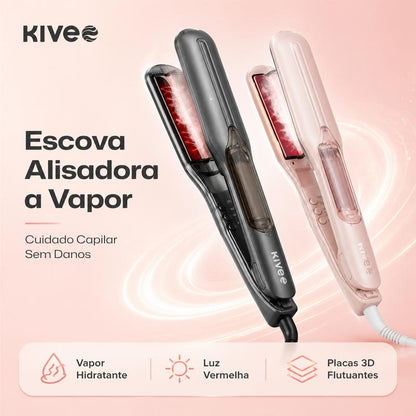Prancha a Vapor 3 em 1 KIVEE KV-864 – Hidratação, Infravermelho e Íons para Liso e Cachos