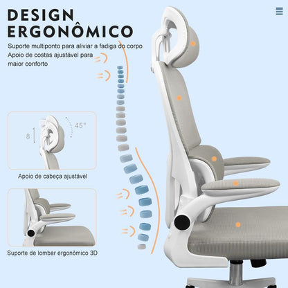 Cadeira Cinza Minimalista | Malha Respirável + Conforto Ergonômico | Estilo Moderno para Sua Casa