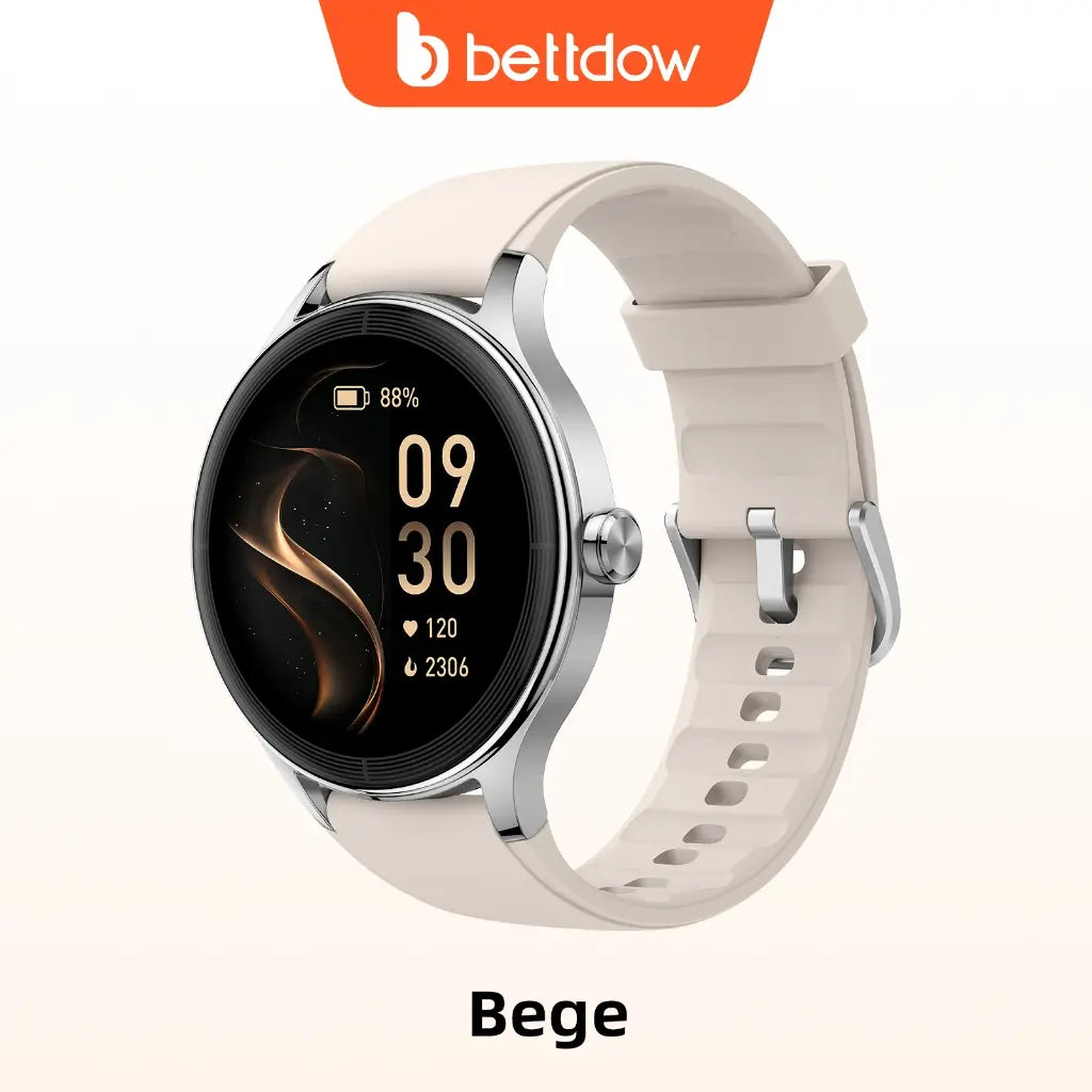 BETTDOW Smartwatch para mulher: ecrã LCD de 1,27 polegadas, resistência à água IP68, caixa em liga metálica, modo desportivo.