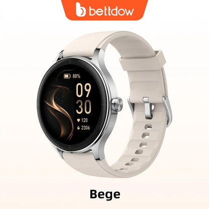 BETTDOW Smartwatch para mulher: ecrã LCD de 1,27 polegadas, resistência à água IP68, caixa em liga metálica, modo desportivo.