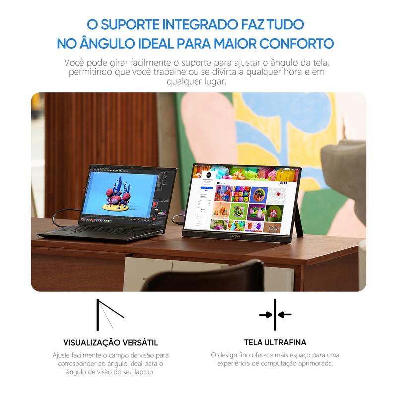 Monitor portátil de 15.6"/16,1"/17,3" 100% sRGB monitor para jogos IPS 1080P FHD Monitor para laptop com suporte embutido Tela externa HDMI USB C para PC Mac Telefone Xbox Switch PS5