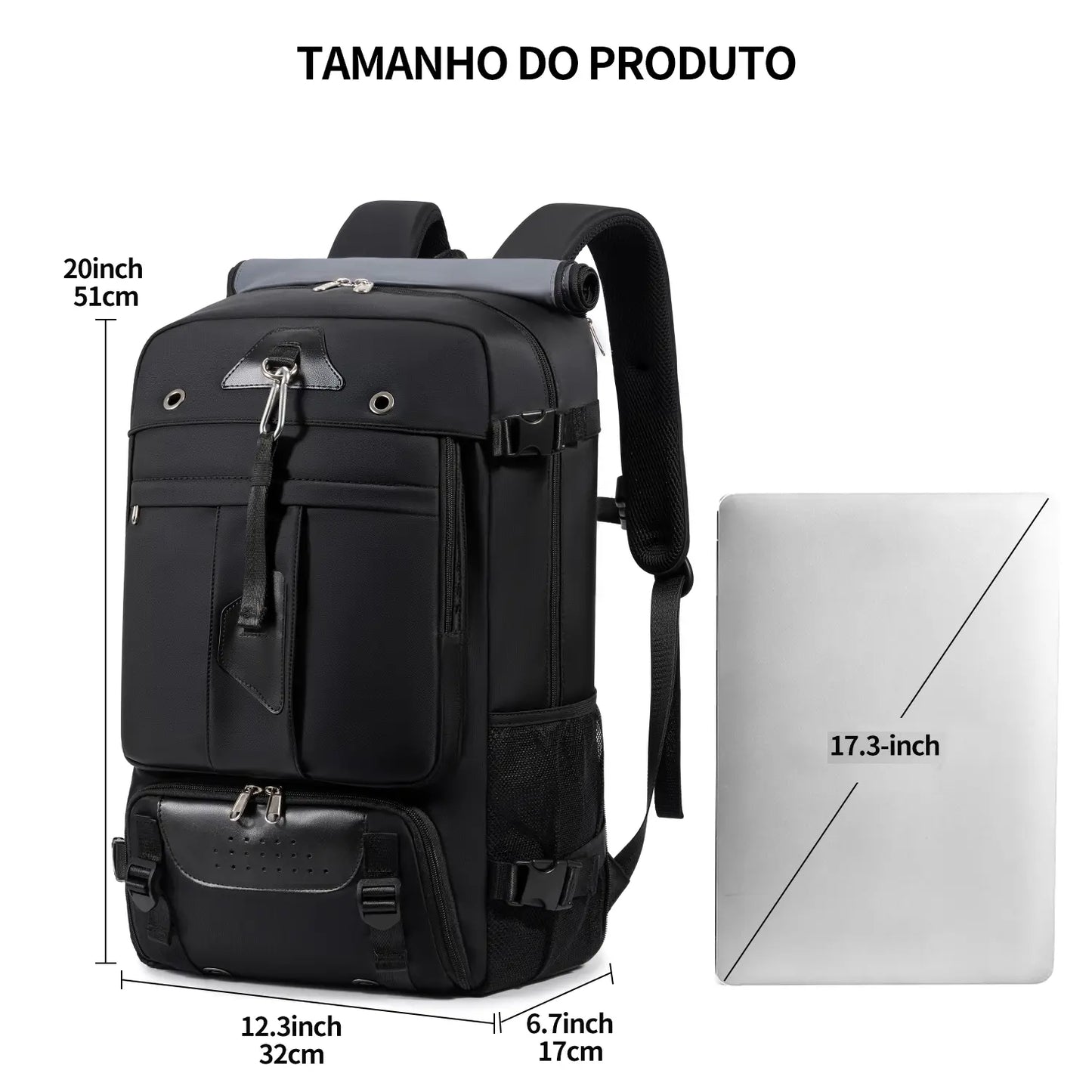 Mochila Viagem 60L Impermeável Multifuncional com Carregador e Compartimento Sapatos