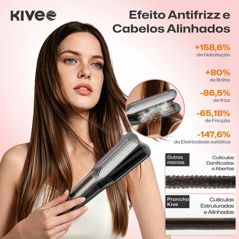 Prancha a Vapor 3 em 1 KIVEE KV-864 – Hidratação, Infravermelho e Íons para Liso e Cachos