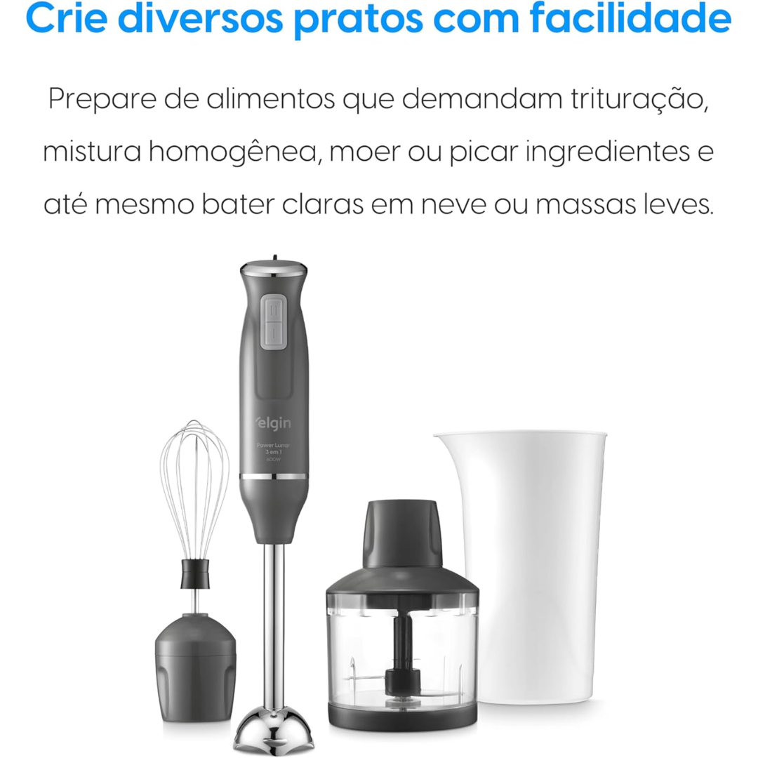 Mixer Power Inox 3 Em 1 Elgin Lunar 600w Batedor Processador