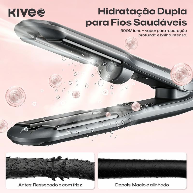 Prancha a Vapor 3 em 1 KIVEE KV-864 – Hidratação, Infravermelho e Íons para Liso e Cachos