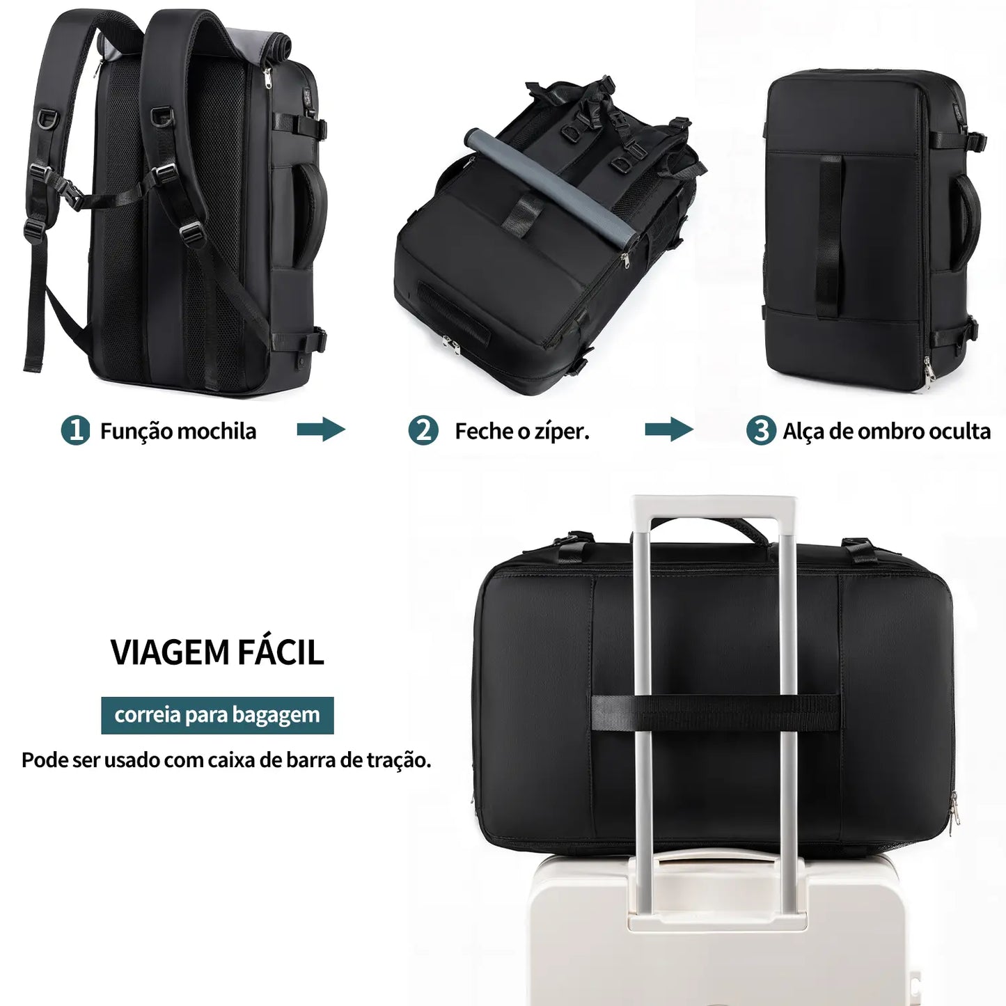 Mochila Viagem 60L Impermeável Multifuncional com Carregador e Compartimento Sapatos