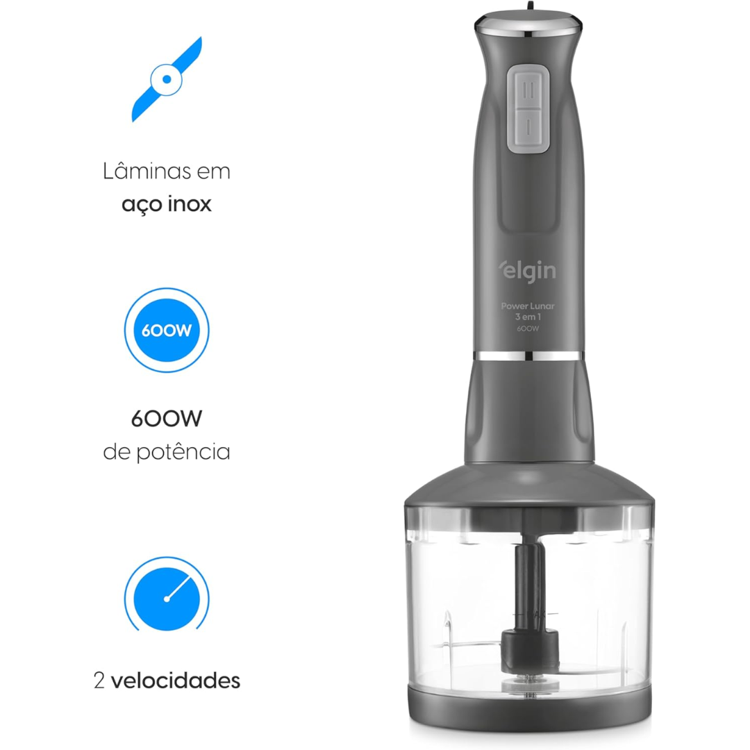 Mixer Power Inox 3 Em 1 Elgin Lunar 600w Batedor Processador