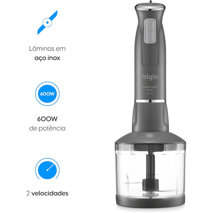 Mixer Power Inox 3 Em 1 Elgin Lunar 600w Batedor Processador