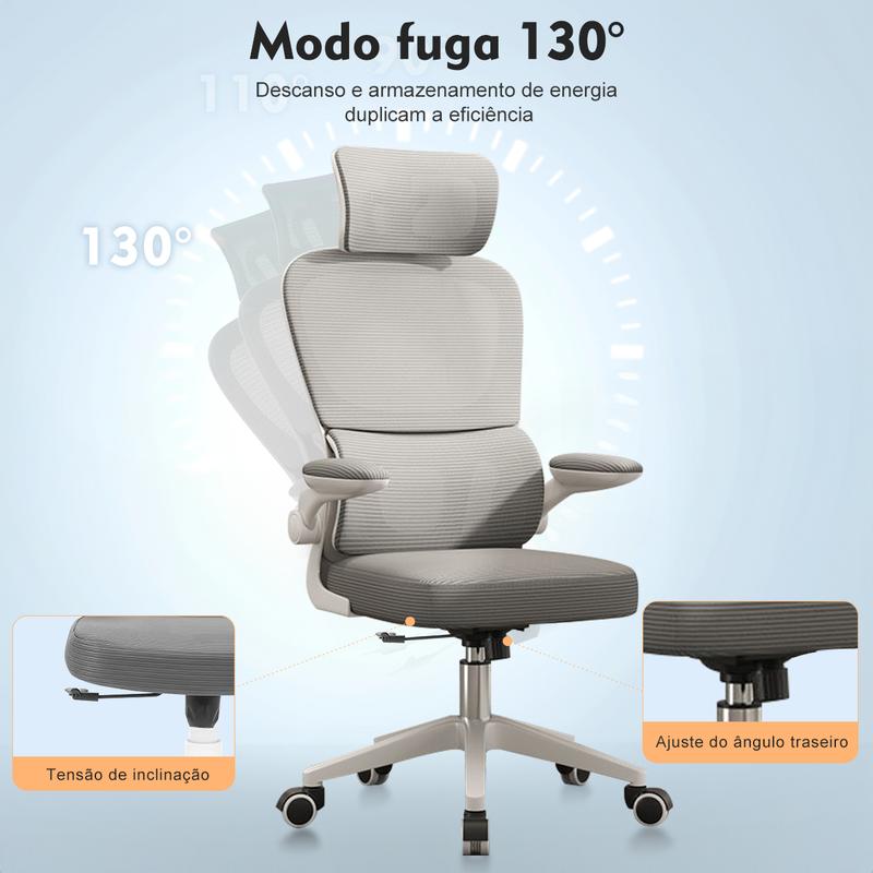 Cadeira Cinza Minimalista | Malha Respirável + Conforto Ergonômico | Estilo Moderno para Sua Casa