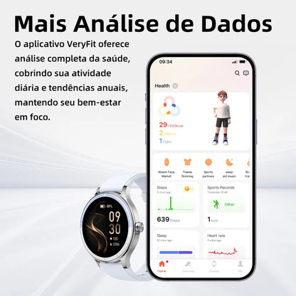 BETTDOW Smartwatch para mulher: ecrã LCD de 1,27 polegadas, resistência à água IP68, caixa em liga metálica, modo desportivo.