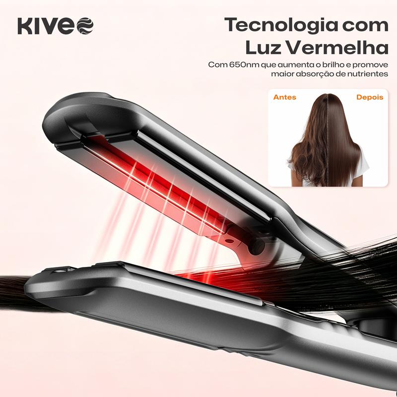 Prancha a Vapor 3 em 1 KIVEE KV-864 – Hidratação, Infravermelho e Íons para Liso e Cachos