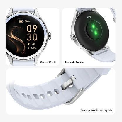 BETTDOW Smartwatch para mulher: ecrã LCD de 1,27 polegadas, resistência à água IP68, caixa em liga metálica, modo desportivo.