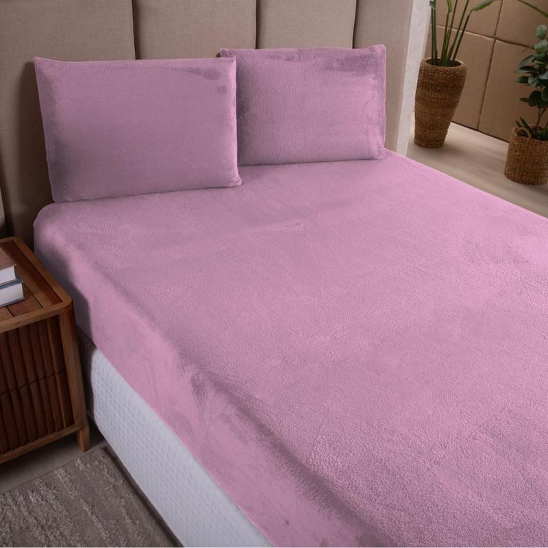 Kit Jogo de Lençol Soft Plush Felpudo de Manta Solteiro/Casal/Queen/King 3 Peças com Elástico 100% Algodão para Inverno Macio Com Porta Travesseiro
