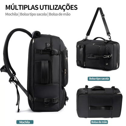 Mochila Viagem 60L Impermeável Multifuncional com Carregador e Compartimento Sapatos