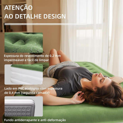 Colchão Inflável Casal 200x154x44cm Bomba de Ar Elétrica 4000mAh Integrada｜Enche e Esvazia em 3 Min｜Ideal para Camping e Casa