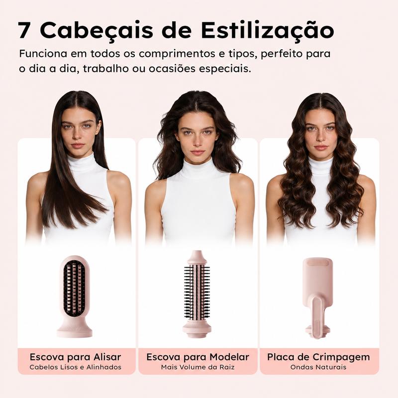 GOKOCO Modelador de Cachos 7 em 1 Automático com Íons Negativos | Bivolt 100-240V | Escova Alisadora e Volume