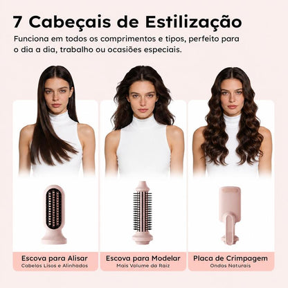 GOKOCO Modelador de Cachos 7 em 1 Automático com Íons Negativos | Bivolt 100-240V | Escova Alisadora e Volume