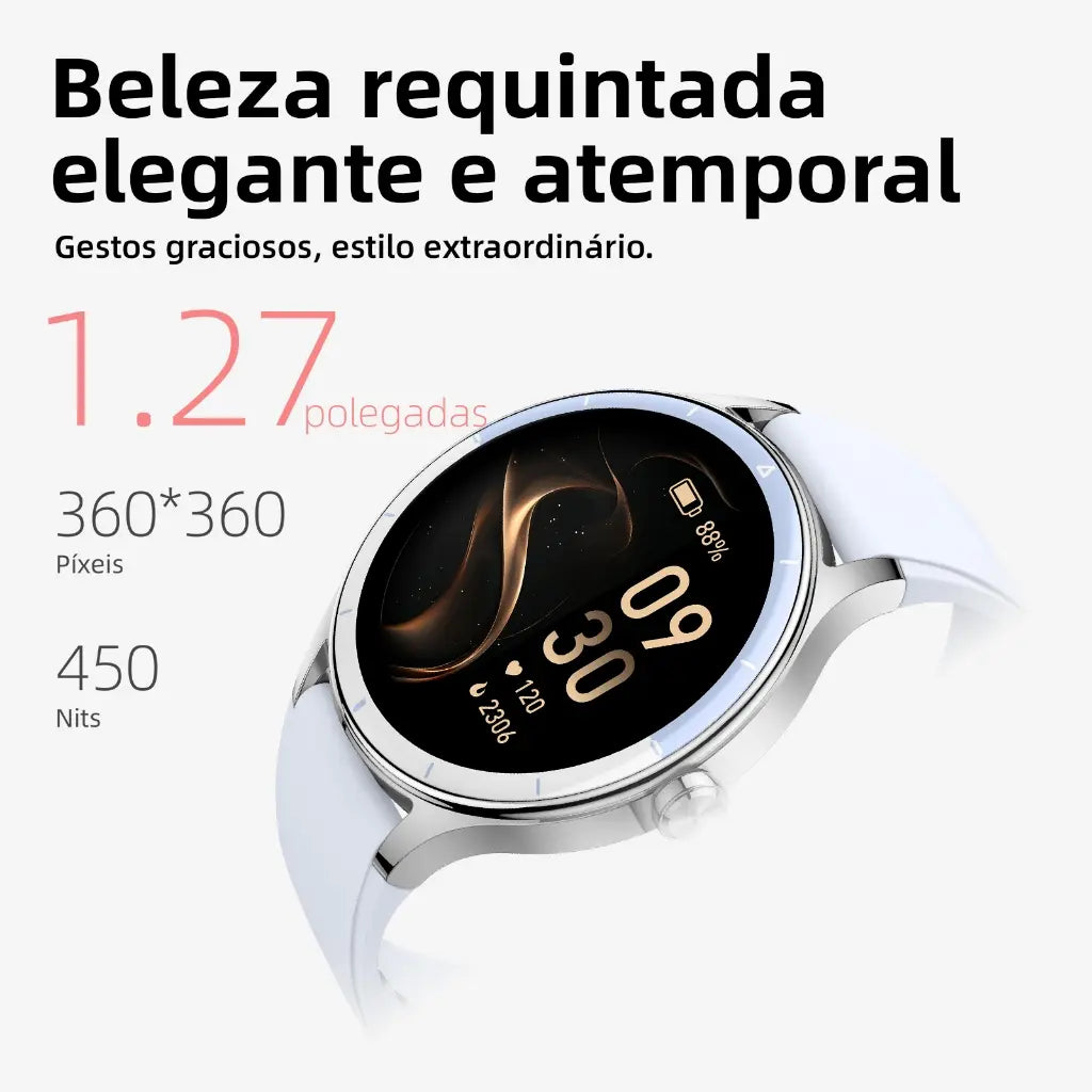 BETTDOW Smartwatch para mulher: ecrã LCD de 1,27 polegadas, resistência à água IP68, caixa em liga metálica, modo desportivo.