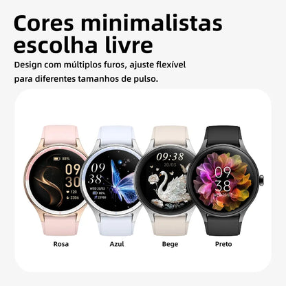 BETTDOW Smartwatch para mulher: ecrã LCD de 1,27 polegadas, resistência à água IP68, caixa em liga metálica, modo desportivo.