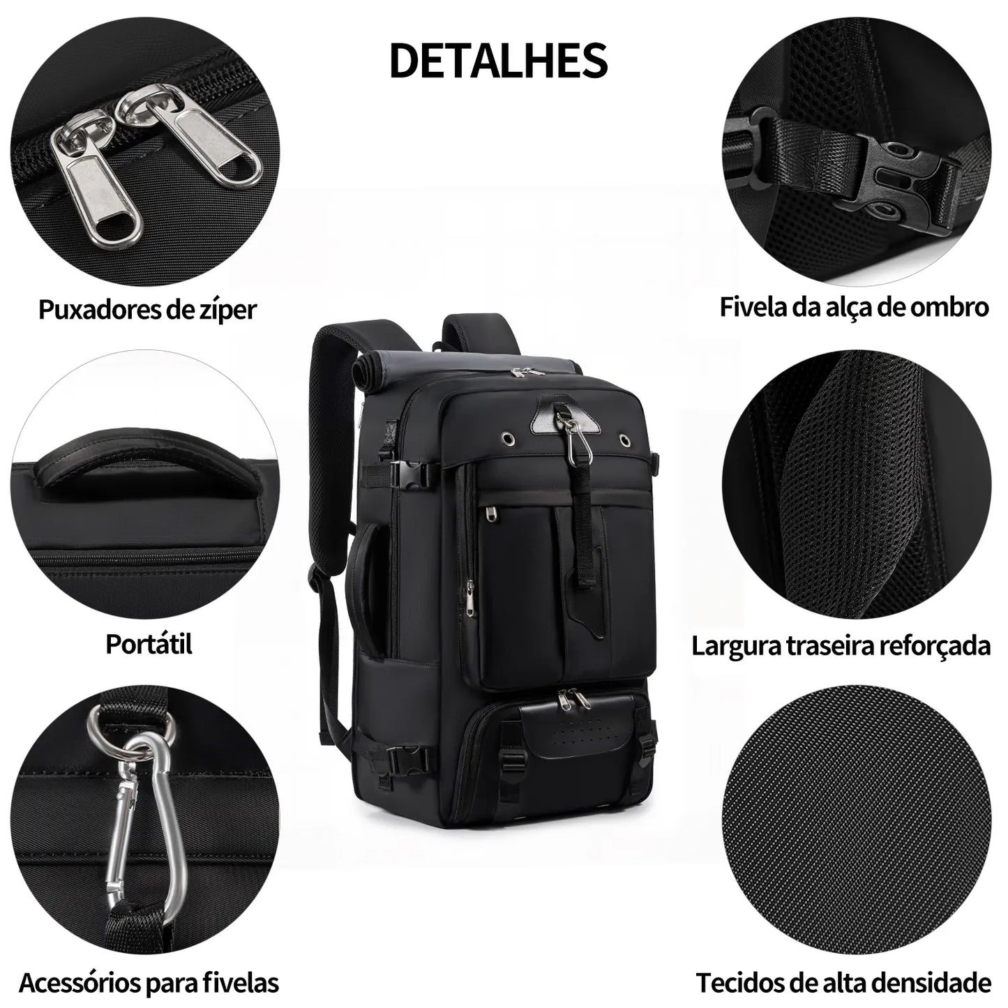 Mochila Viagem 60L Impermeável Multifuncional com Carregador e Compartimento Sapatos