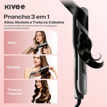 Prancha a Vapor 3 em 1 KIVEE KV-864 – Hidratação, Infravermelho e Íons para Liso e Cachos