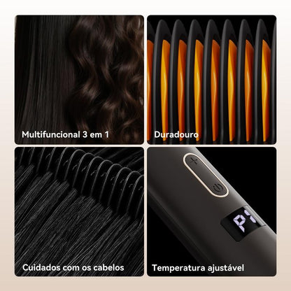 GOKOCO 3 Em 1 multifuncional paramodelar Modelador de cabelo Aparelho Cabelo liso Cachos curtos e grandese ondulados