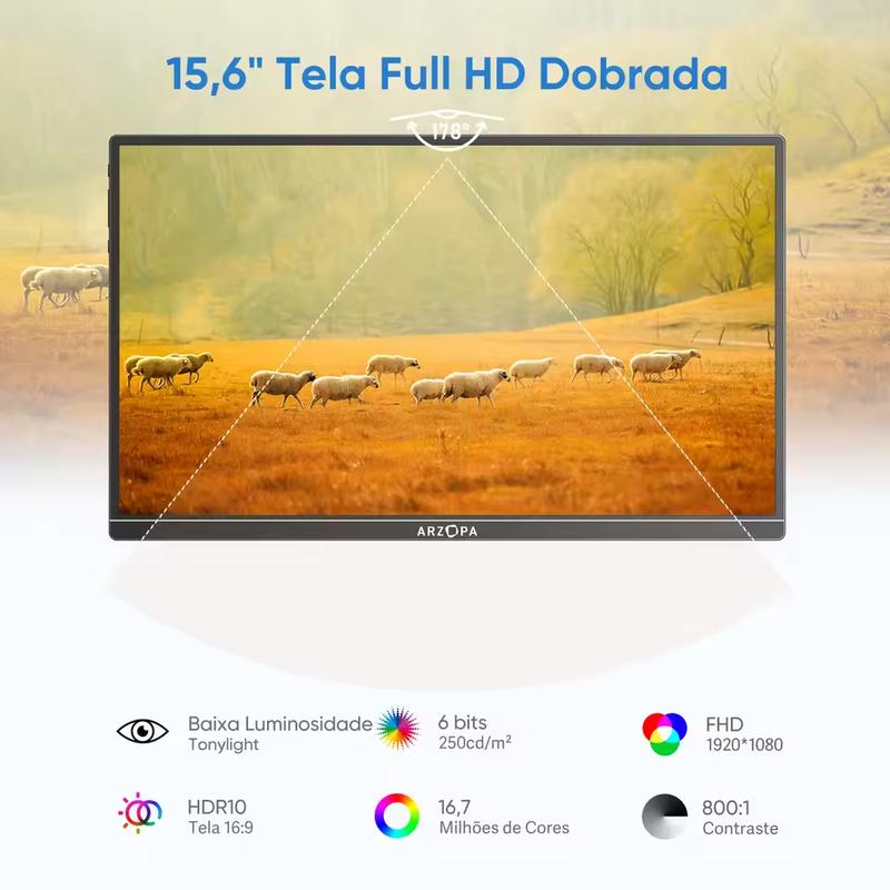 Monitor portátil de 15.6"/16,1"/17,3" 100% sRGB monitor para jogos IPS 1080P FHD Monitor para laptop com suporte embutido Tela externa HDMI USB C para PC Mac Telefone Xbox Switch PS5