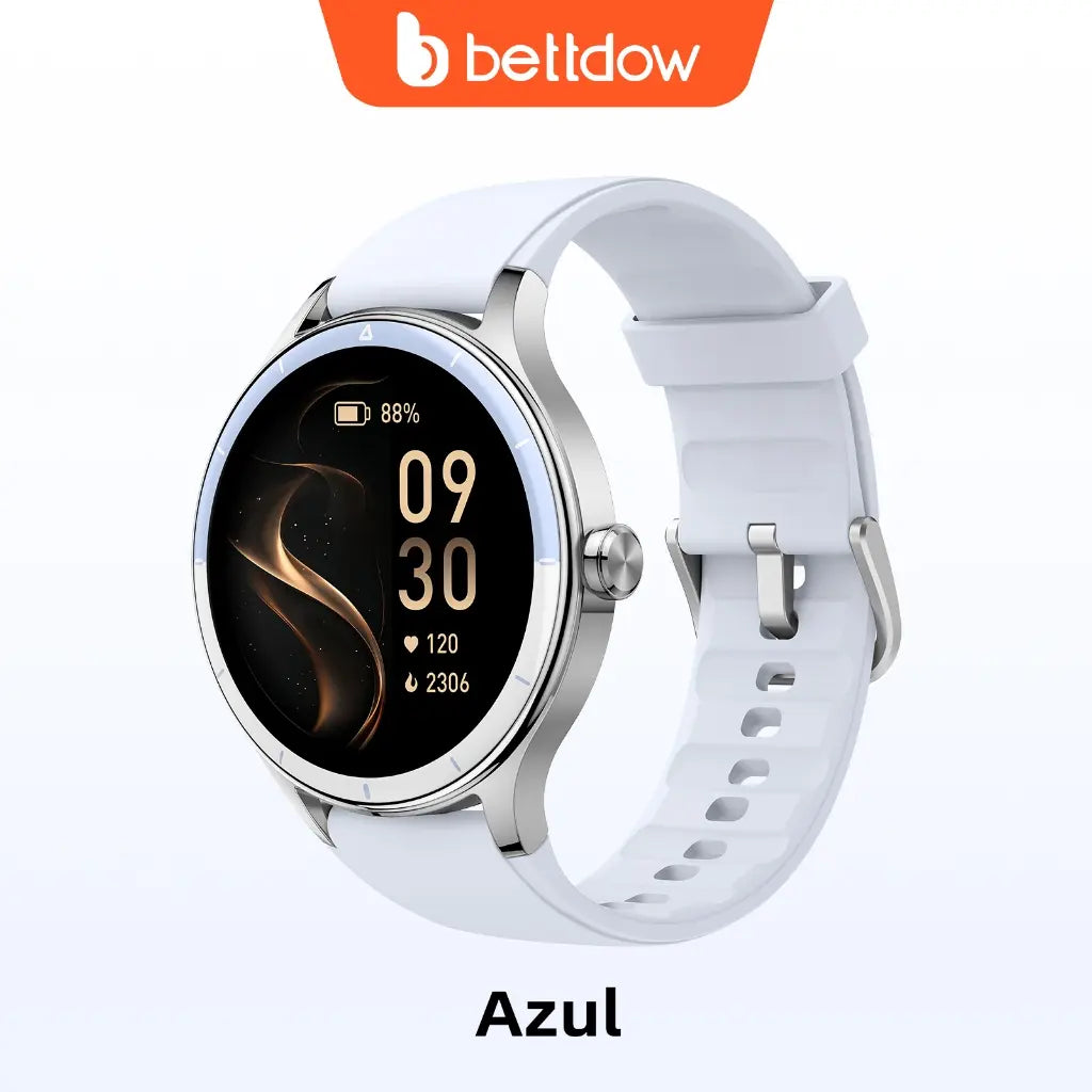 BETTDOW Smartwatch para mulher: ecrã LCD de 1,27 polegadas, resistência à água IP68, caixa em liga metálica, modo desportivo.