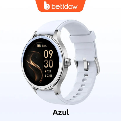 BETTDOW Smartwatch para mulher: ecrã LCD de 1,27 polegadas, resistência à água IP68, caixa em liga metálica, modo desportivo.