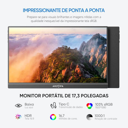 Monitor portátil de 15.6"/16,1"/17,3" 100% sRGB monitor para jogos IPS 1080P FHD Monitor para laptop com suporte embutido Tela externa HDMI USB C para PC Mac Telefone Xbox Switch PS5