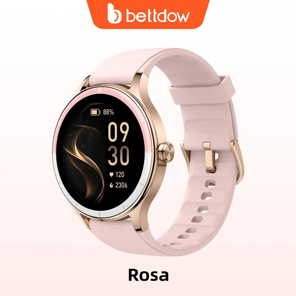 BETTDOW Smartwatch para mulher: ecrã LCD de 1,27 polegadas, resistência à água IP68, caixa em liga metálica, modo desportivo.