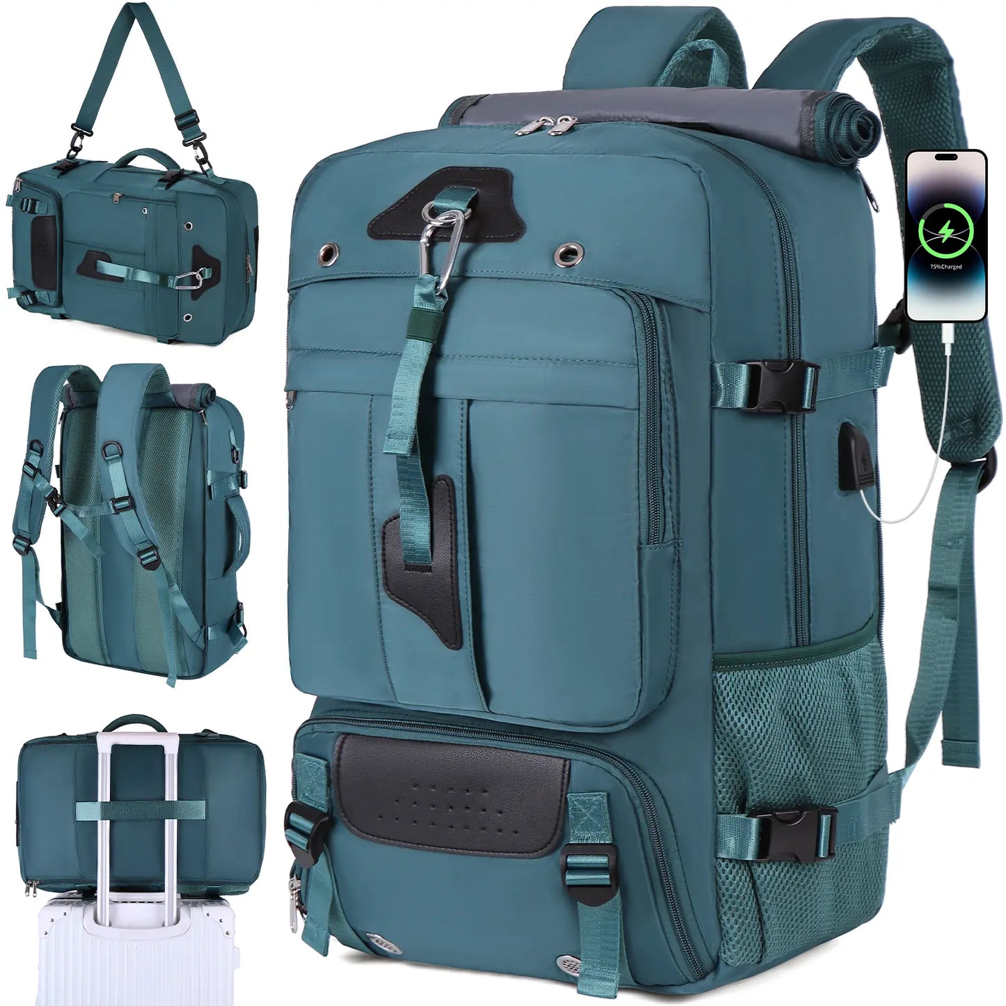 Mochila Viagem 60L Impermeável Multifuncional com Carregador e Compartimento Sapatos