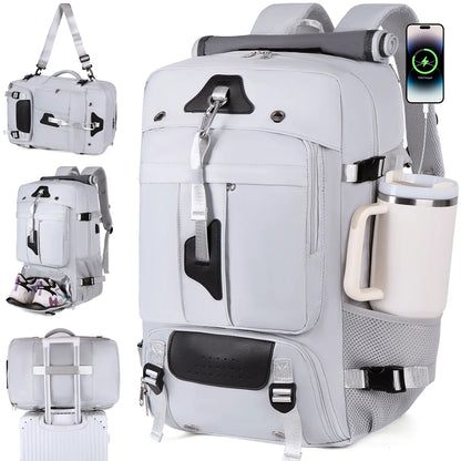 Mochila Viagem 60L Impermeável Multifuncional com Carregador e Compartimento Sapatos