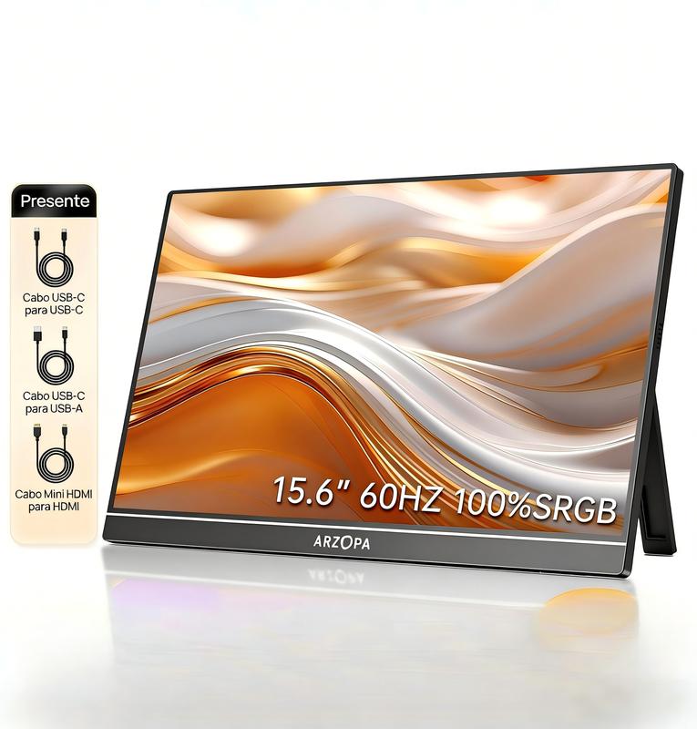 Monitor portátil de 15.6"/16,1"/17,3" 100% sRGB monitor para jogos IPS 1080P FHD Monitor para laptop com suporte embutido Tela externa HDMI USB C para PC Mac Telefone Xbox Switch PS5