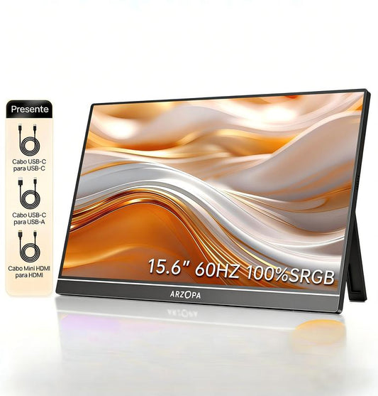 Monitor portátil de 15.6"/16,1"/17,3" 100% sRGB monitor para jogos IPS 1080P FHD Monitor para laptop com suporte embutido Tela externa HDMI USB C para PC Mac Telefone Xbox Switch PS5
