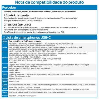Monitor portátil de 15.6"/16,1"/17,3" 100% sRGB monitor para jogos IPS 1080P FHD Monitor para laptop com suporte embutido Tela externa HDMI USB C para PC Mac Telefone Xbox Switch PS5