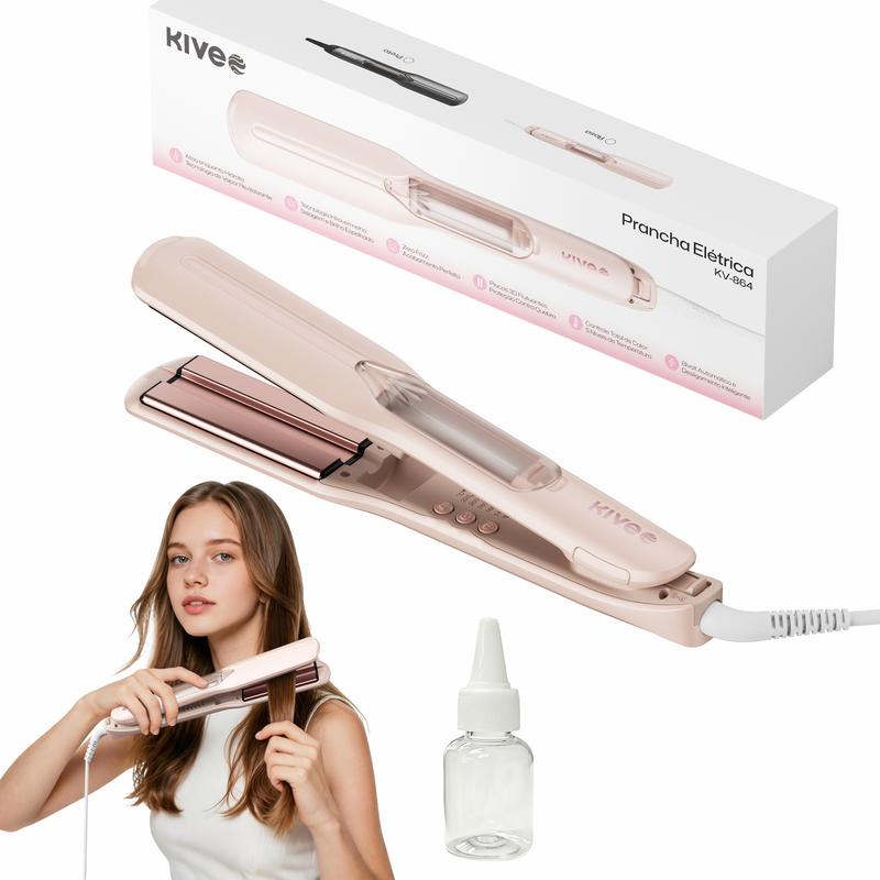Prancha a Vapor 3 em 1 KIVEE KV-864 – Hidratação, Infravermelho e Íons para Liso e Cachos