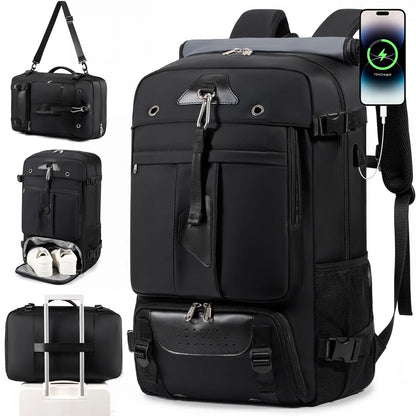 Mochila Viagem 60L Impermeável Multifuncional com Carregador e Compartimento Sapatos