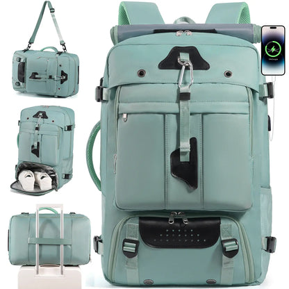 Mochila Viagem 60L Impermeável Multifuncional com Carregador e Compartimento Sapatos